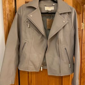 Michael Kors grey 100% leather jacket